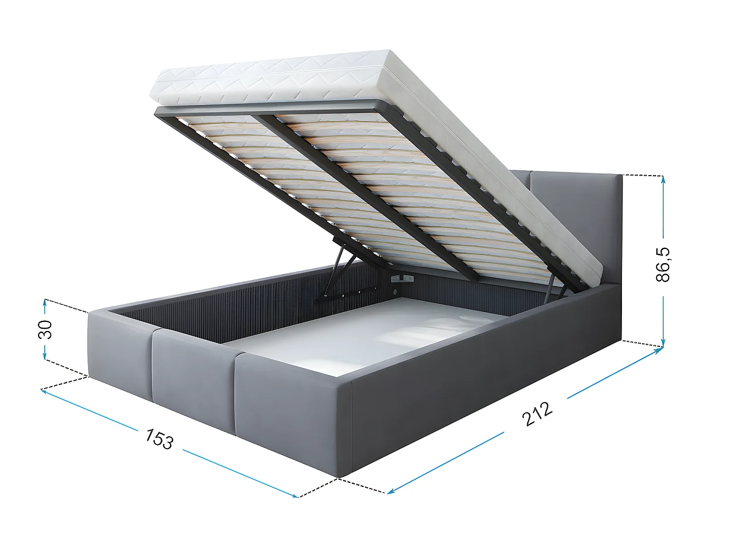 Lit coffre Tulum 140 x 190 cm avec sommier à lattes relevable Gris Foncé