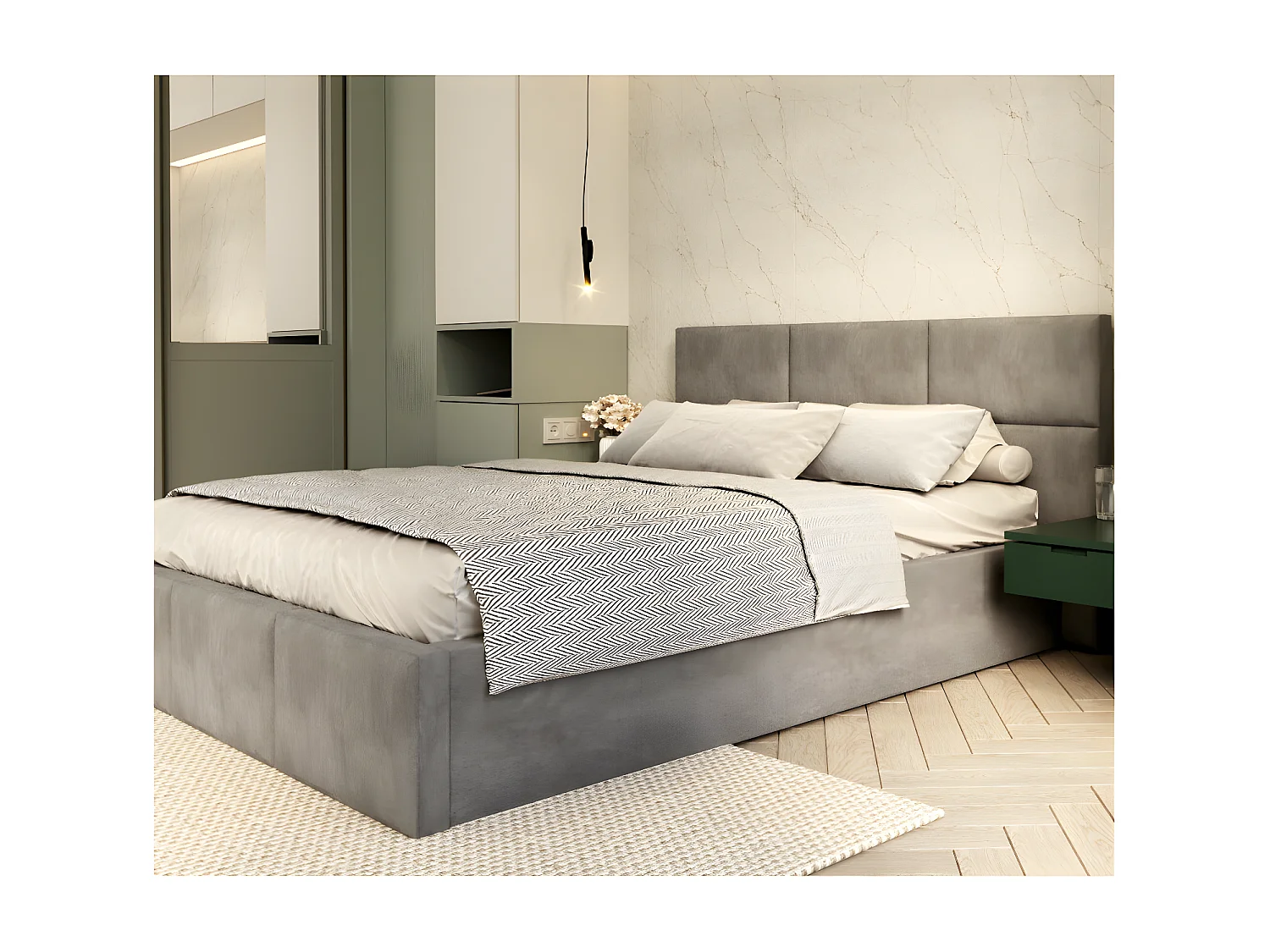 Lit coffre Miami 140 x 190 cm avec sommier à lattes relevable Gris Clair