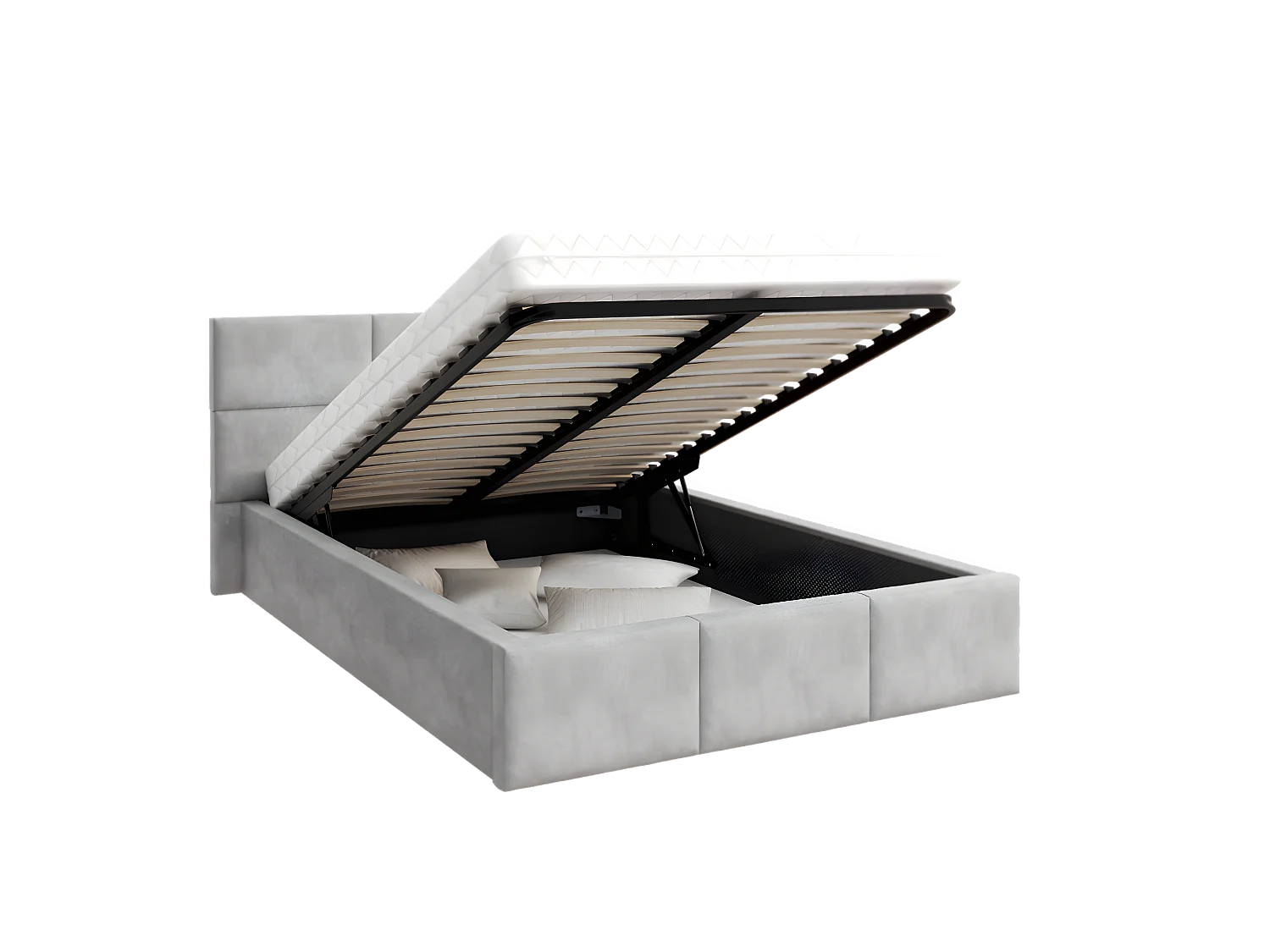 Lit coffre Miami 140 x 190 cm avec sommier à lattes relevable Gris Clair