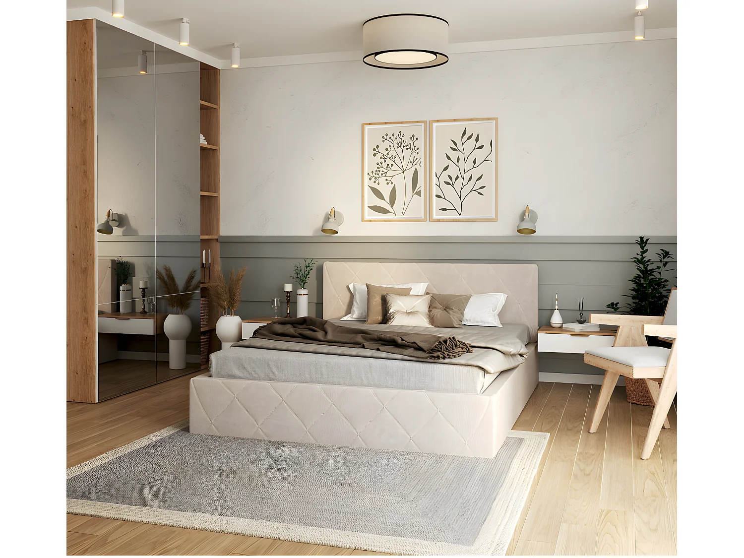 Lit coffre Oslo 140 x 190 cm  avec sommier à lattes relevable Beige