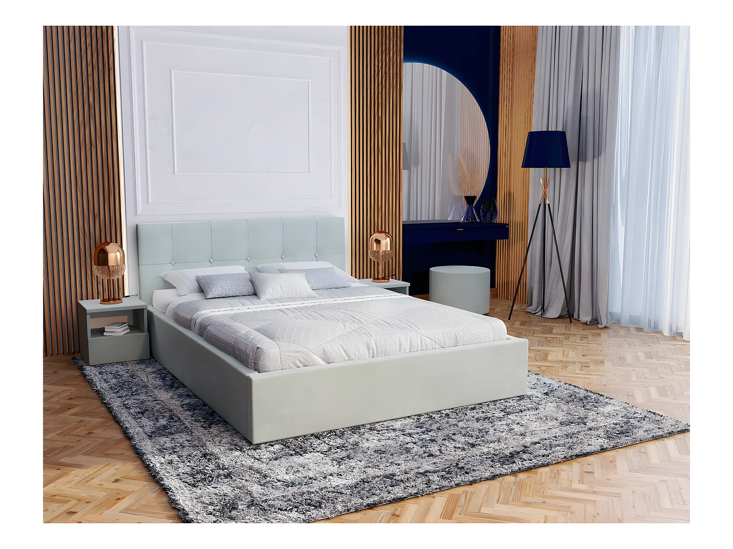 Lit coffre Vegas 160 x 200 cm avec sommier à lattes relevable Mint