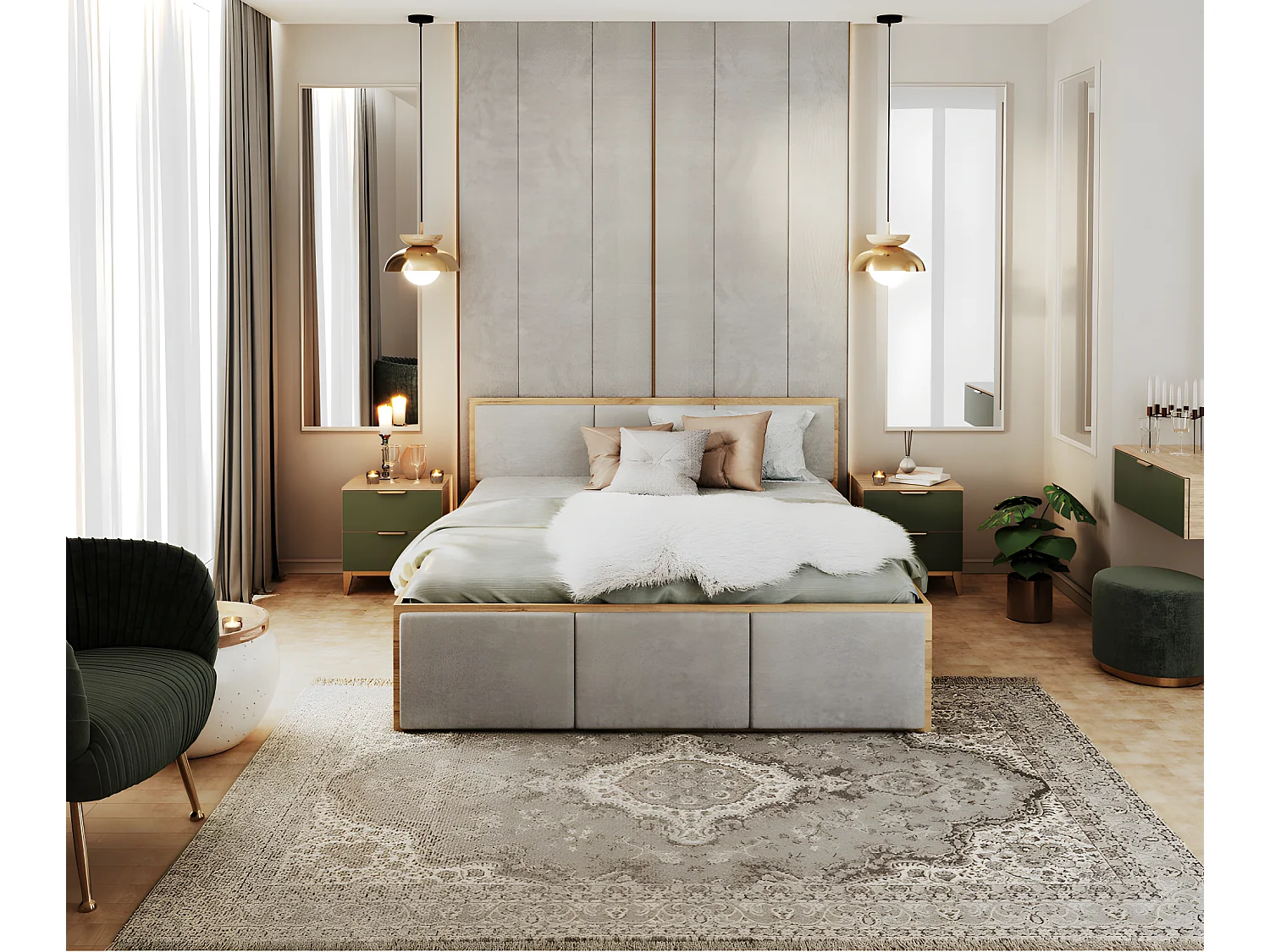 Lit coffre Barcelona 160 x 200 cm avec sommier à lattes relevable Chêne - Gris clair