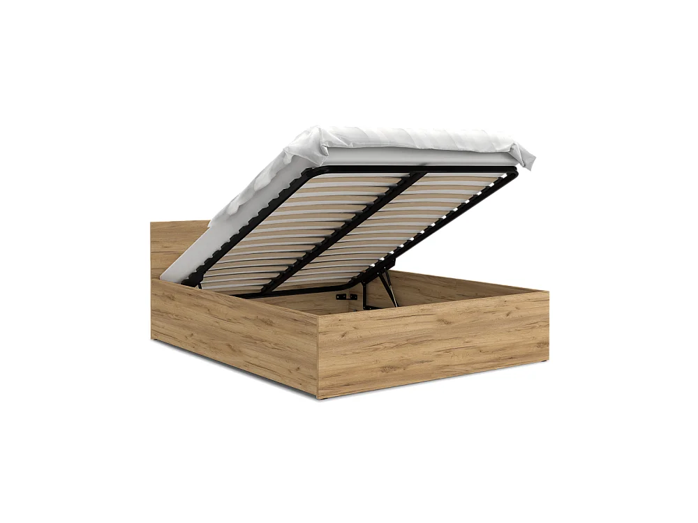Lit coffre Paris 140 x 190 cm avec sommier à lattes relevable Chêne