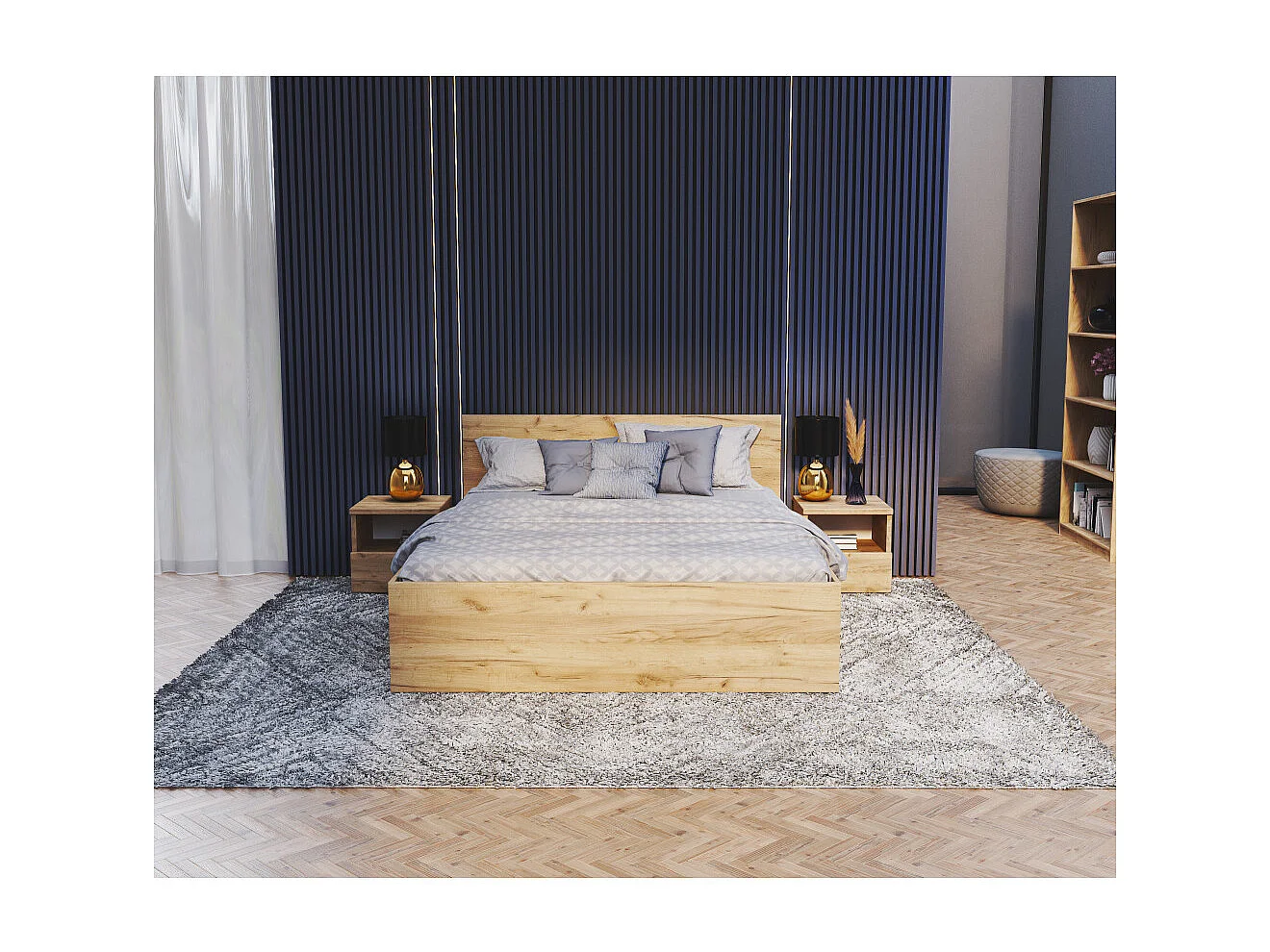 Lit coffre Paris 140 x 190 cm avec sommier à lattes relevable Chêne