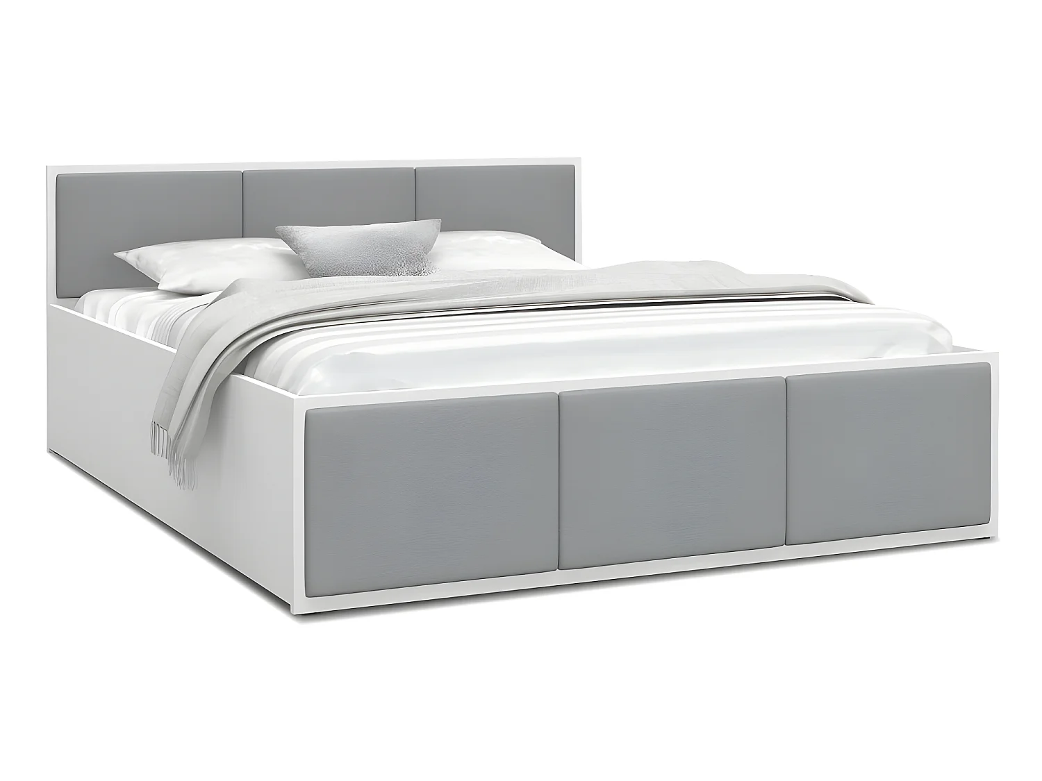 Lit coffre BARCELONA 140 x 190 cm avec sommier à lattes relevable Blanc - Gris clair