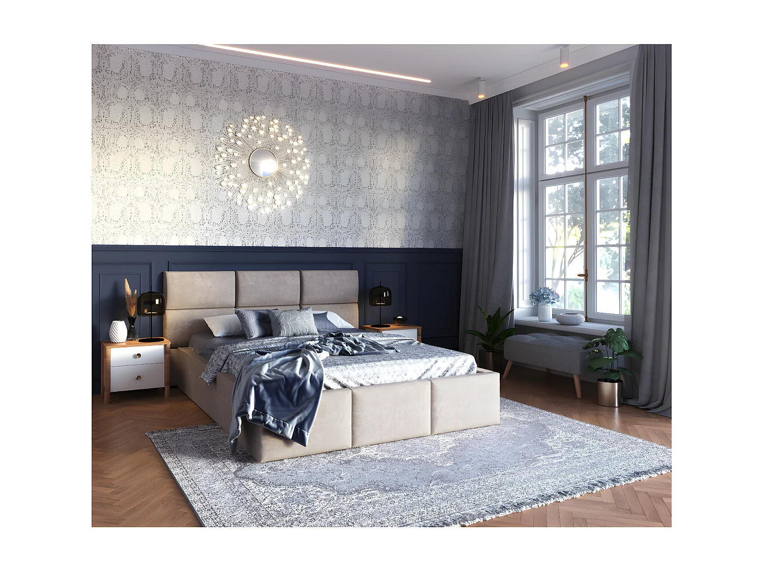 Lit coffre Miami 140 x 190 cm avec sommier à lattes relevable Beige