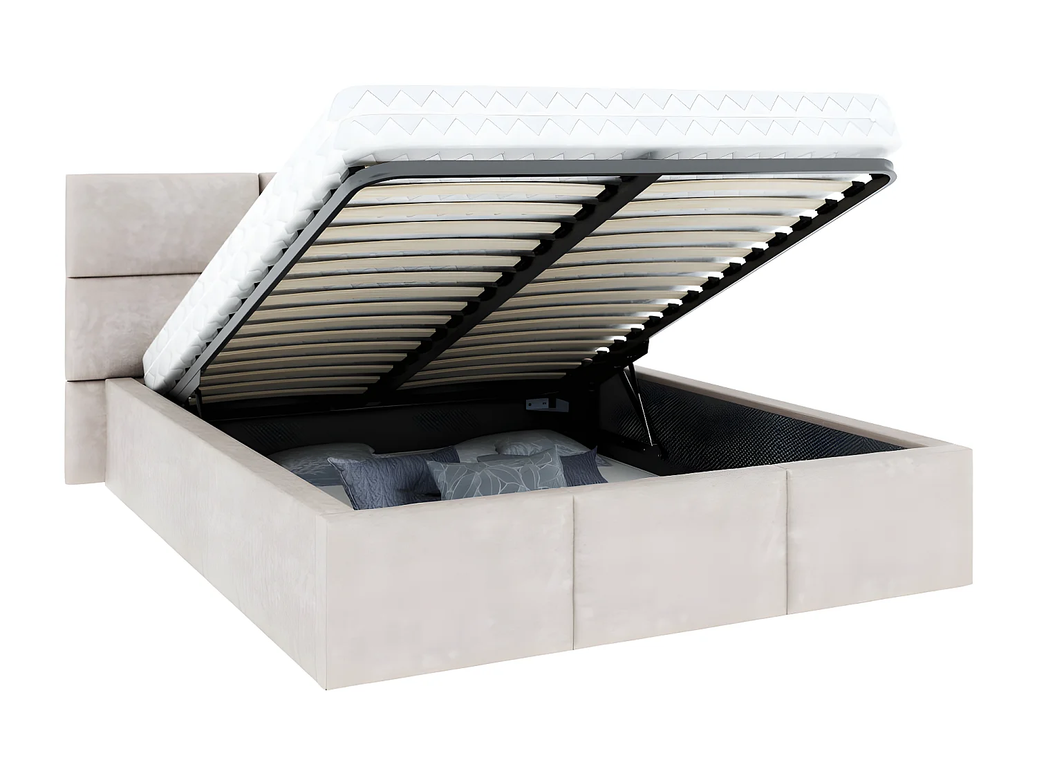 Lit coffre Miami 140 x 190 cm avec sommier à lattes relevable Beige