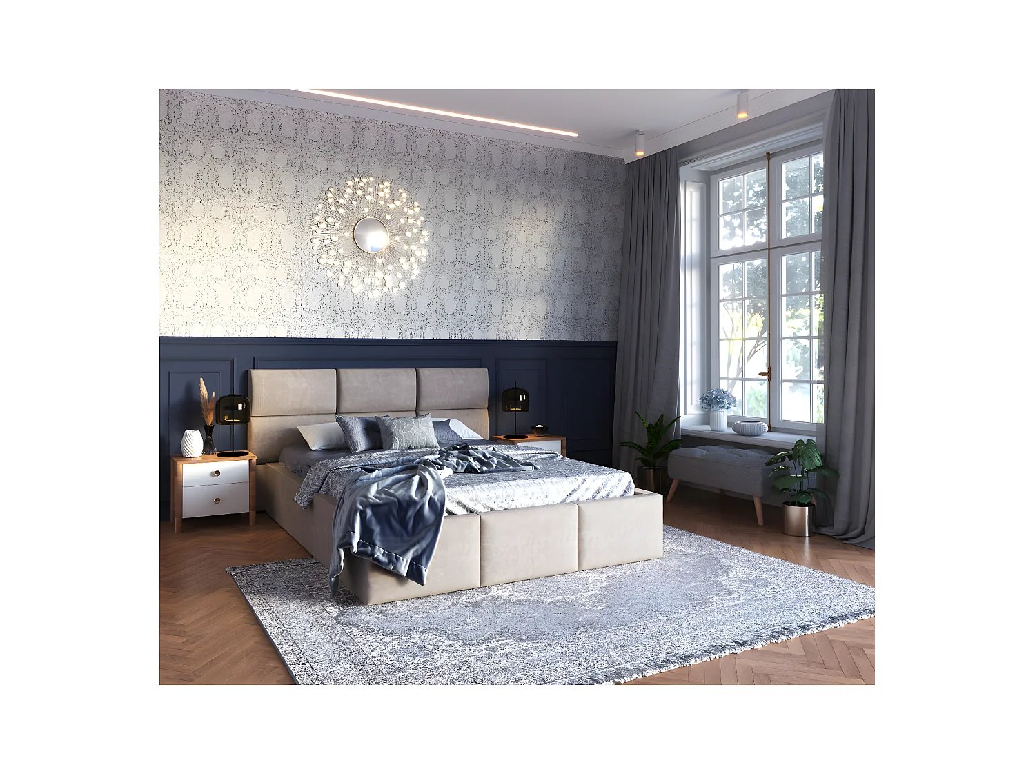 Lit coffre Miami 140 x 190 cm avec sommier à lattes relevable Beige