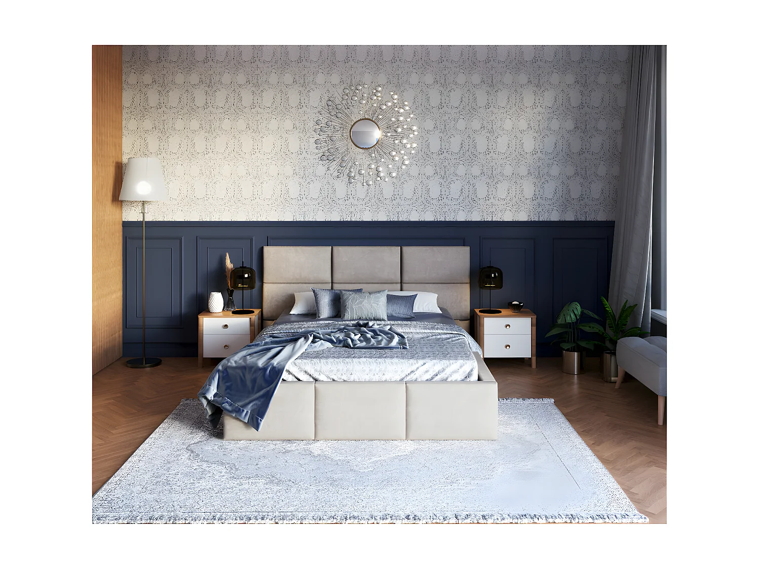 Lit coffre Miami 140 x 190 cm avec sommier à lattes relevable Beige