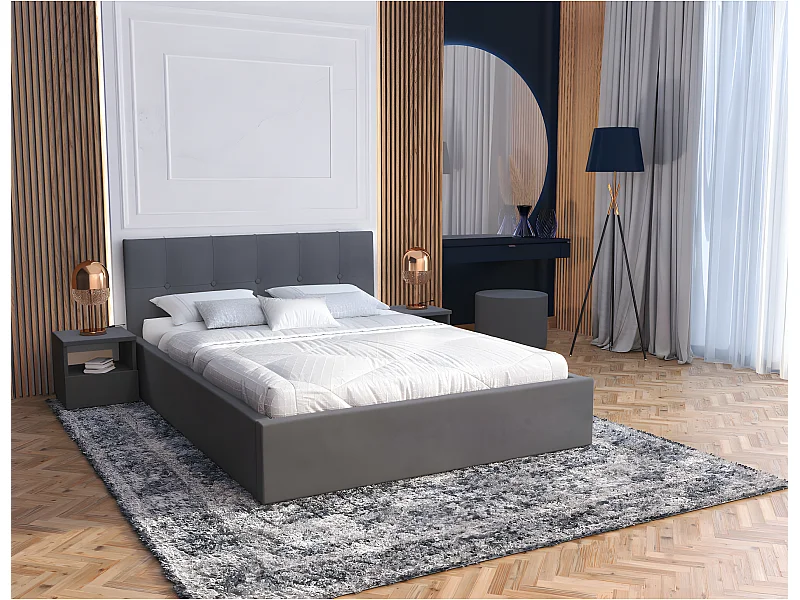 Lit coffre Vegas 140 x 190 cm  avec sommier à lattes relevable Gris Foncé