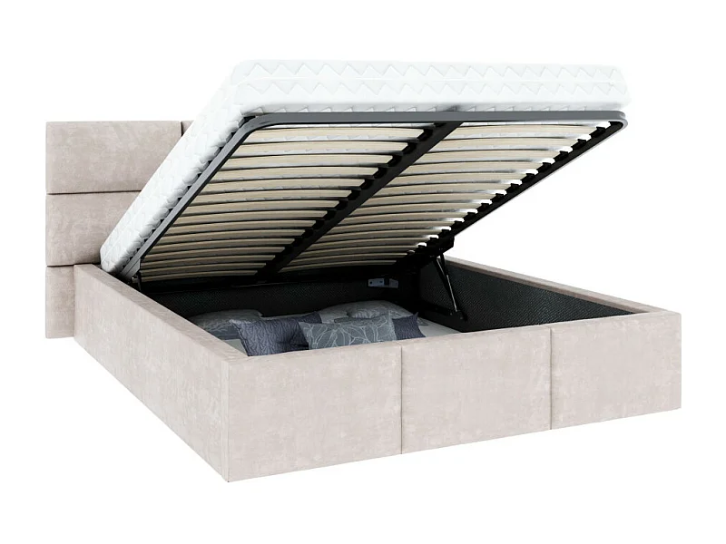 Lit coffre Miami 160 x 200 cm avec sommier à lattes relevable Beige