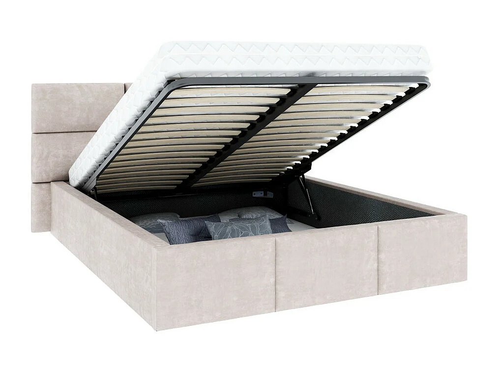 Lit coffre Miami 160 x 200 cm avec sommier à lattes relevable Beige