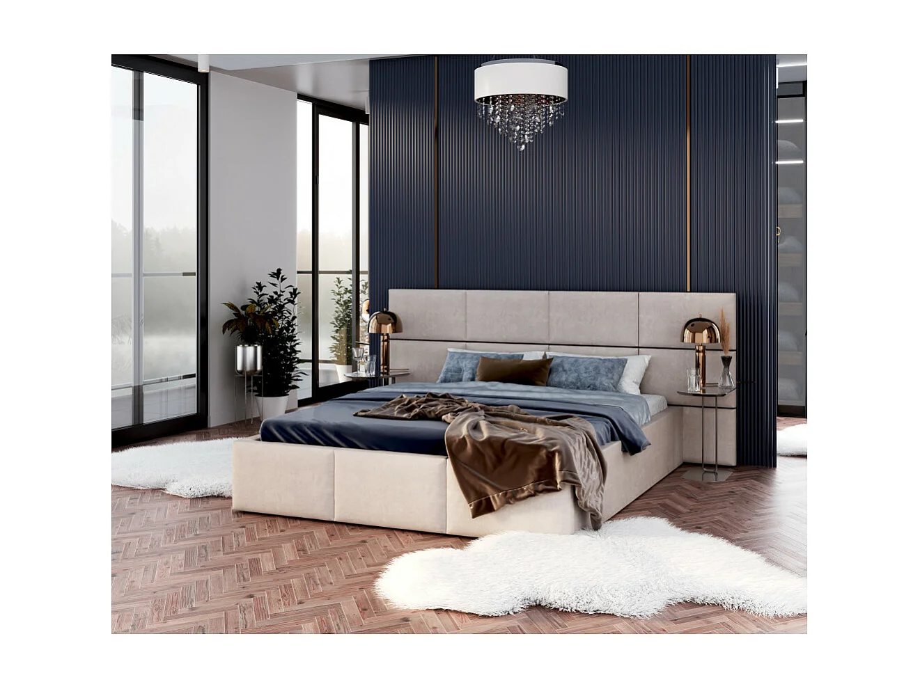 Lit coffre Miami 160 x 200 cm avec sommier à lattes relevable Beige