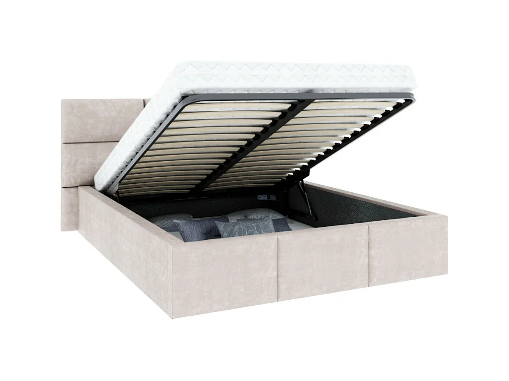 Lit coffre Miami 160 x 200 cm avec sommier à lattes relevable Beige