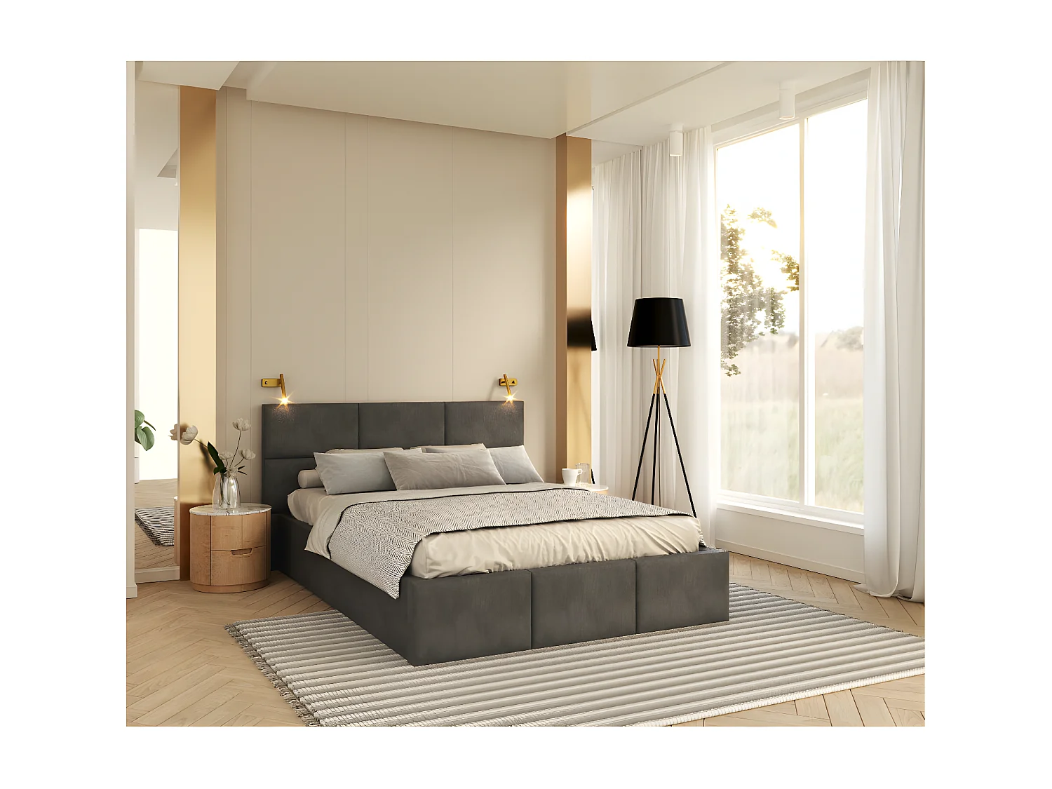 Lit coffre Miami 140 x 190 cm avec sommier à lattes relevable Gris Foncé