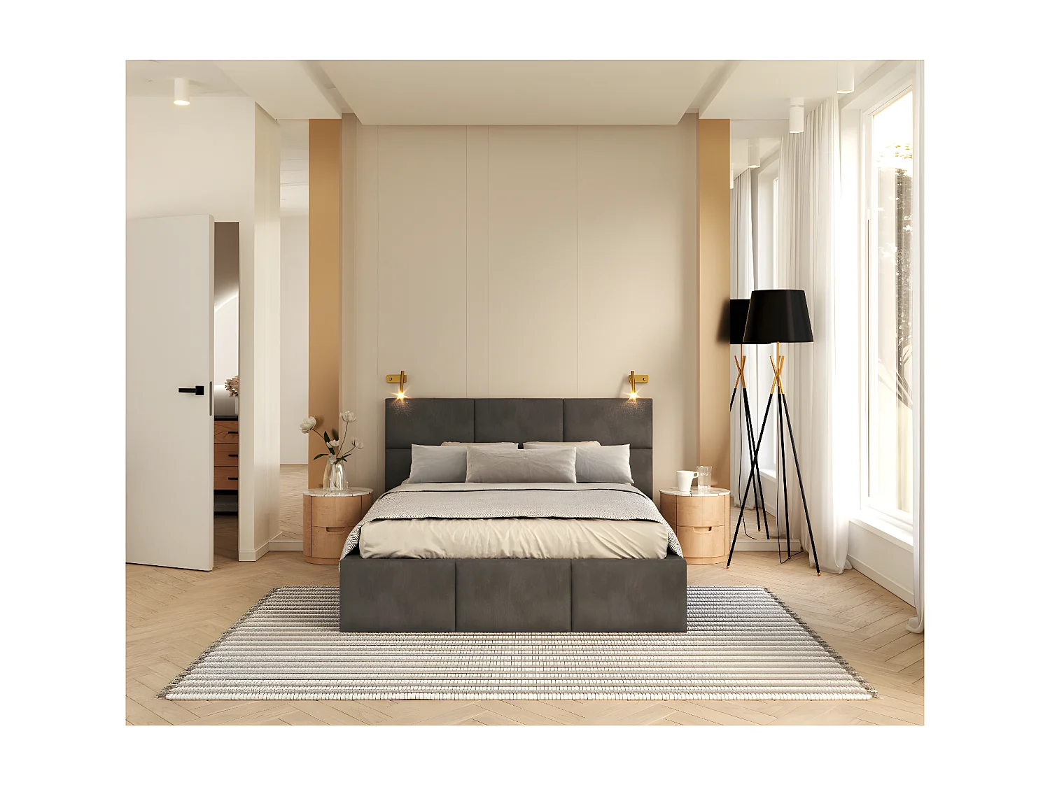 Lit coffre Miami 140 x 190 cm avec sommier à lattes relevable Gris Foncé