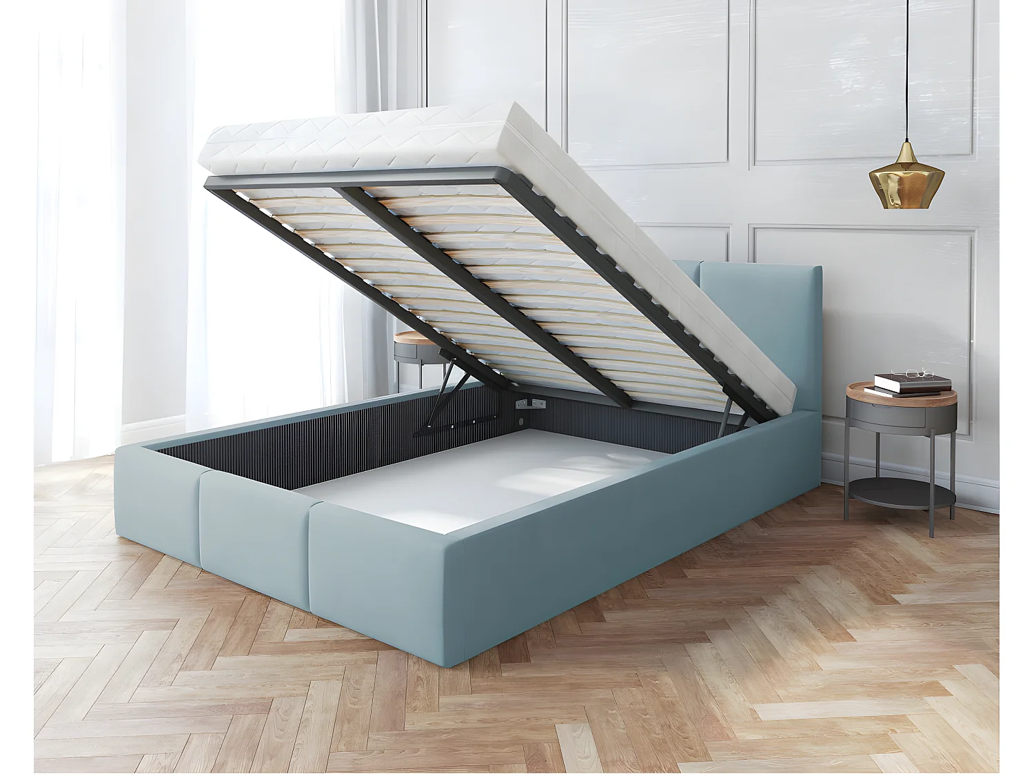 Lit coffre Tulum 160 x 200 cm avec sommier à lattes relevable Mint
