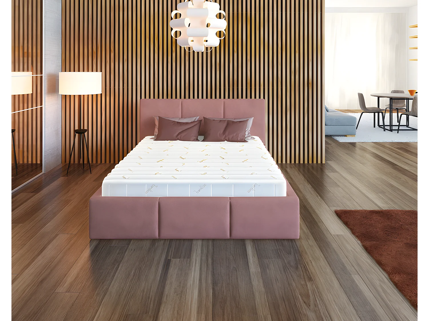 Lit coffre Tulum 140 x 190 cm avec sommier à lattes relevable Misty Rose