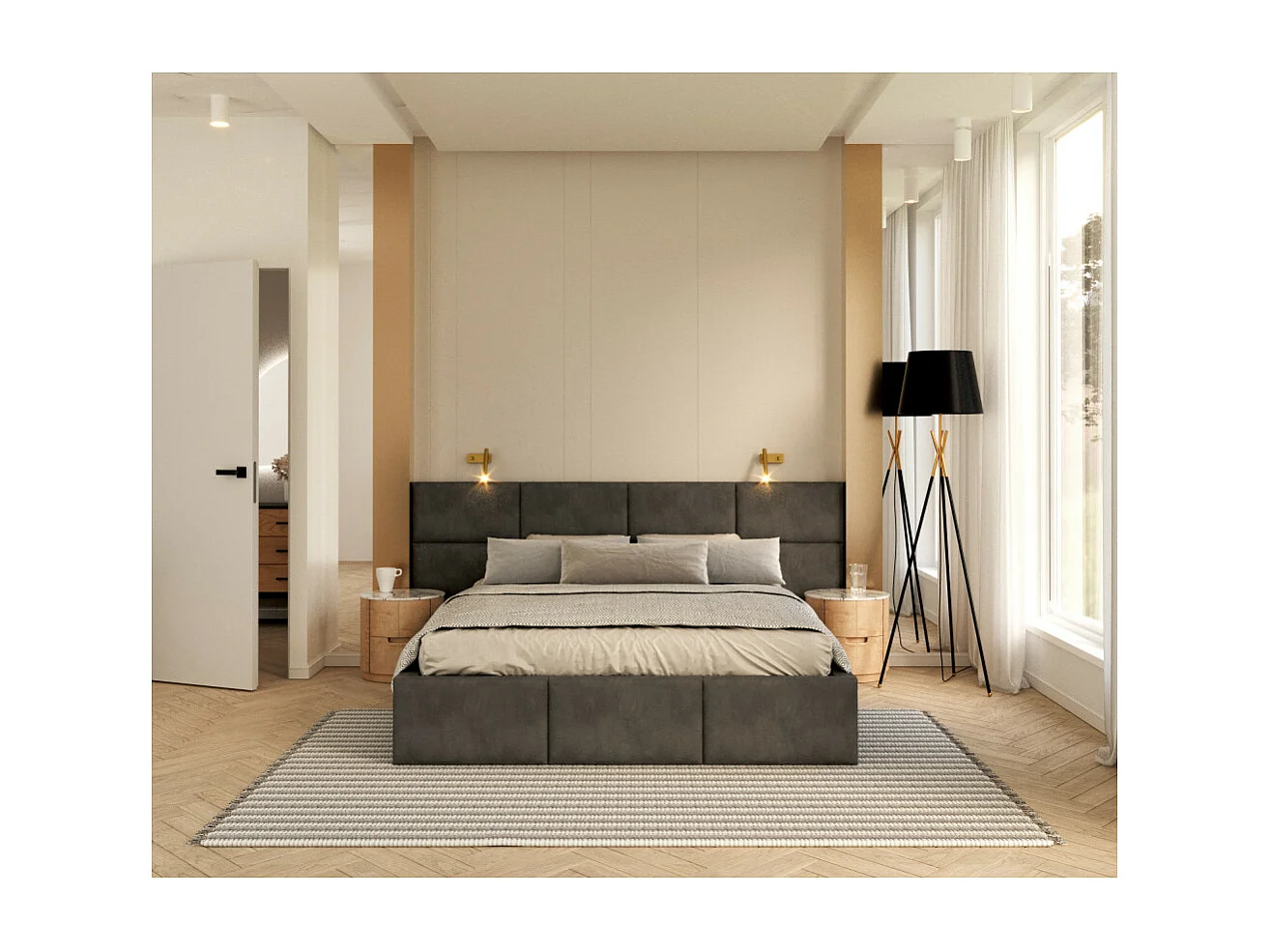 Lit coffre Miami 160 x 200 cm avec sommier à lattes relevable Gris Foncé