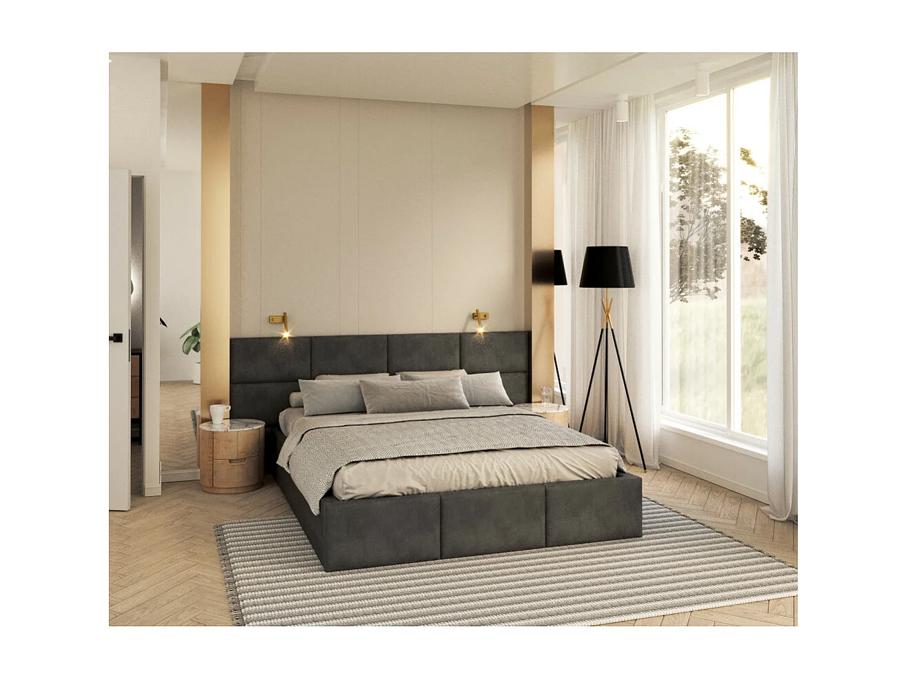 Lit coffre Miami 160 x 200 cm avec sommier à lattes relevable Gris Foncé