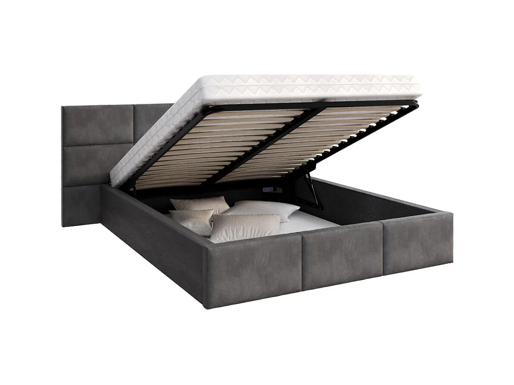 Lit coffre Miami 160 x 200 cm avec sommier à lattes relevable Gris Foncé
