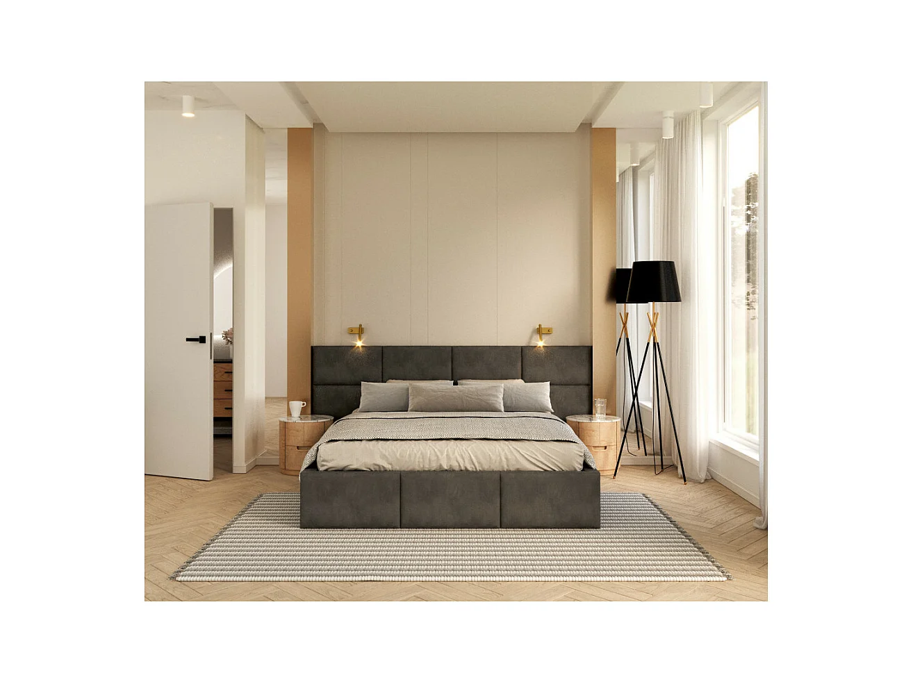 Lit coffre Miami 160 x 200 cm avec sommier à lattes relevable Gris Foncé