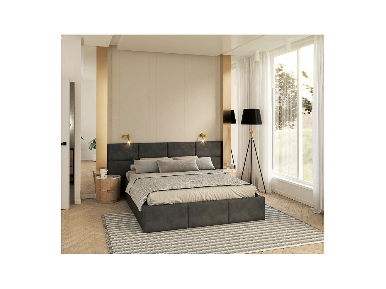 Lit coffre Miami 160 x 200 cm avec sommier à lattes relevable Gris Foncé