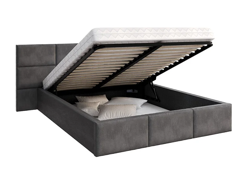 Lit coffre Miami 160 x 200 cm avec sommier à lattes relevable Gris Foncé