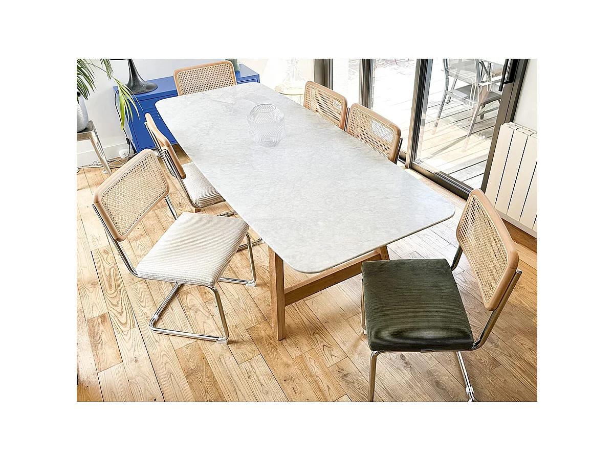 Lot de 2 chaises en cannage velours côtelé vert et métal chromé - Muse