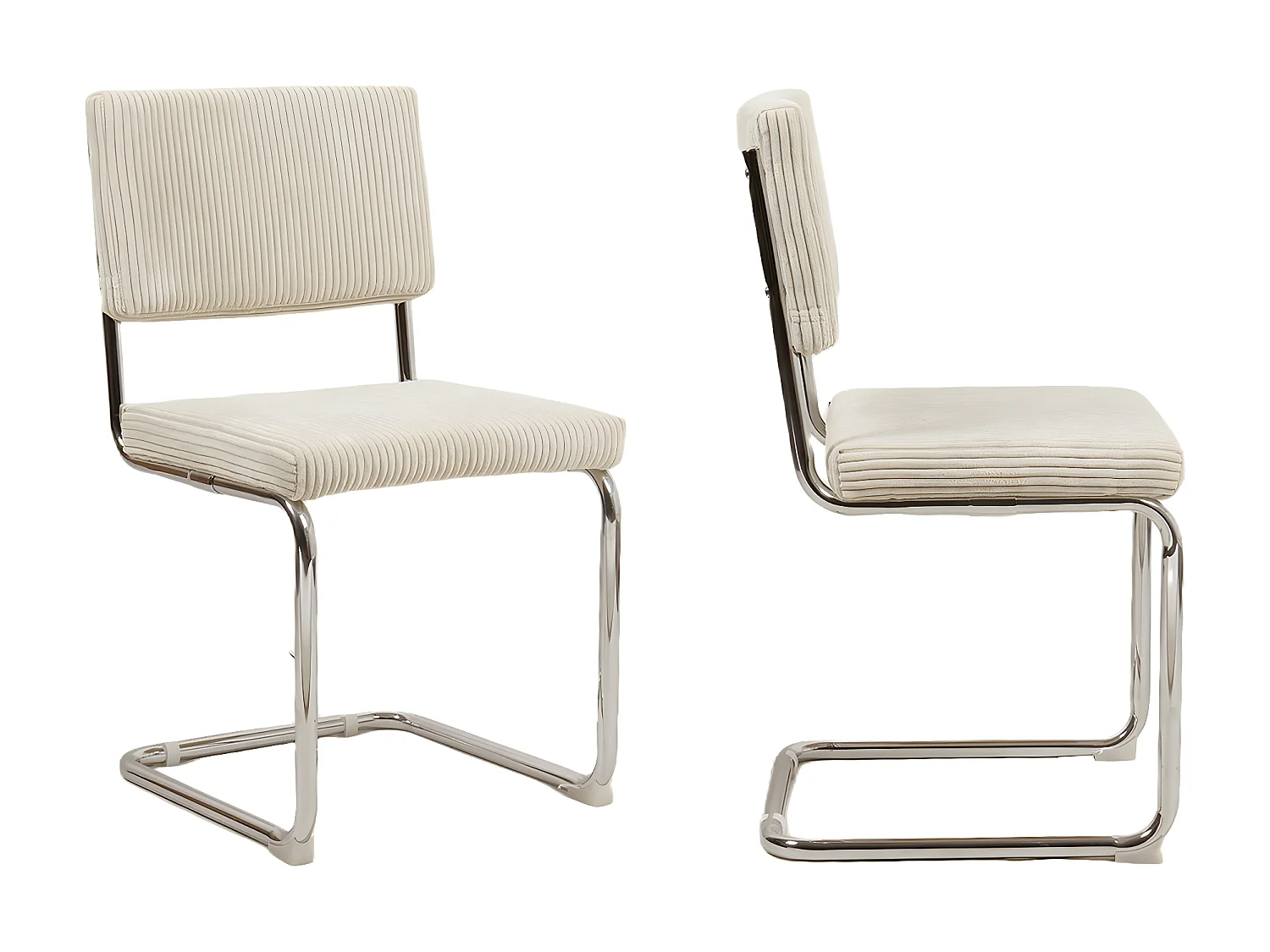 Lot de 2 chaises en velours côtelé beige et métal chromé - Dulce