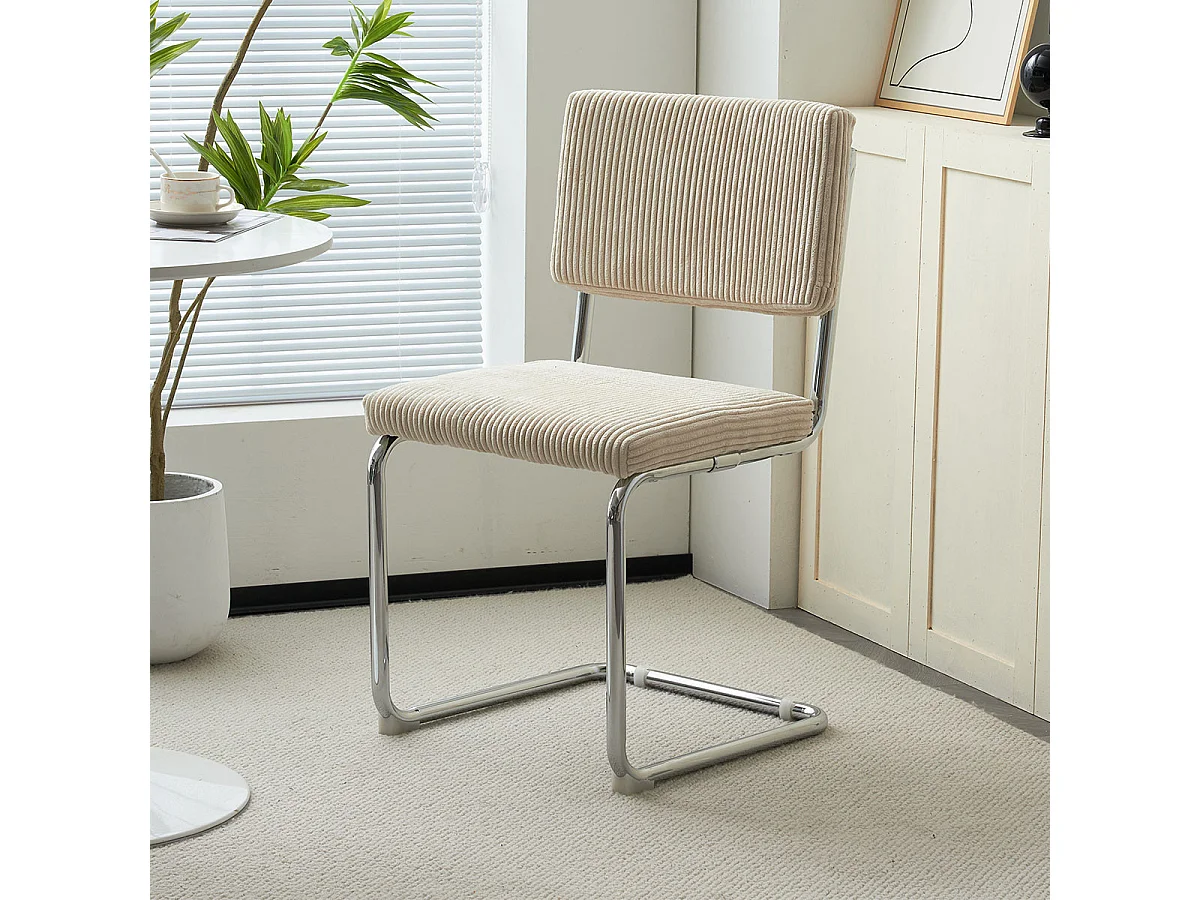 Lot de 2 chaises en velours côtelé beige et métal chromé - Dulce