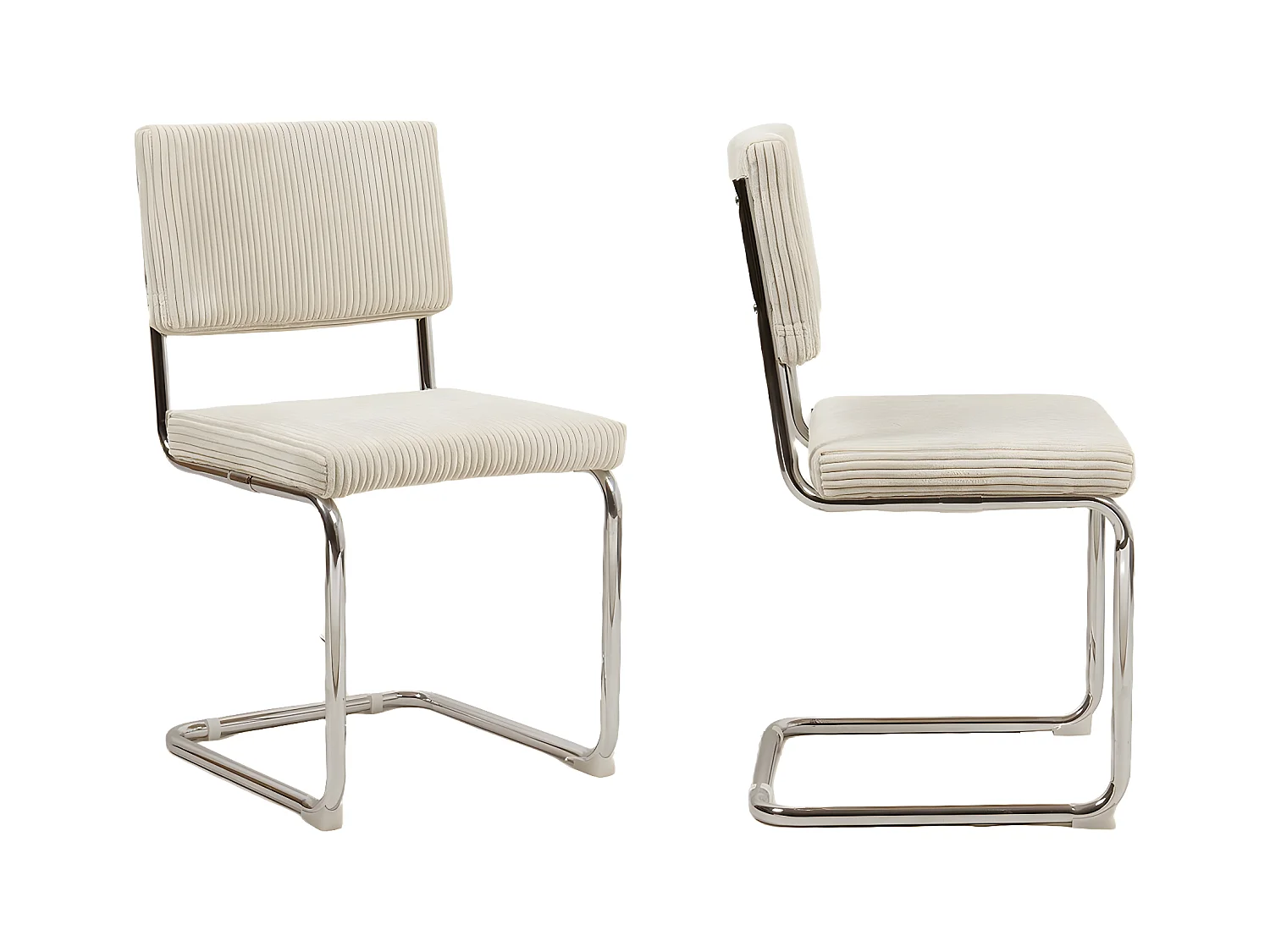 Lot de 2 chaises en velours côtelé beige et métal chromé - Dulce