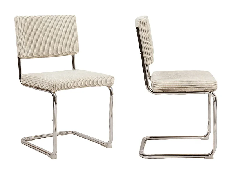 Lot de 2 chaises en velours côtelé beige et métal chromé - Dulce