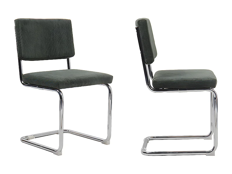 Lot de 2 chaises en velours côtelé vert et métal chromé - Dulce