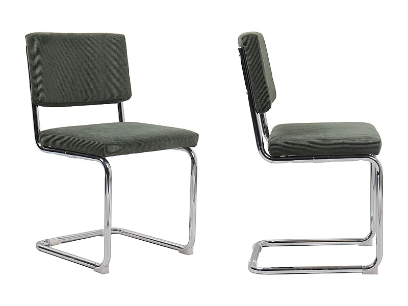 Lot de 2 chaises en velours côtelé vert et métal chromé - Dulce