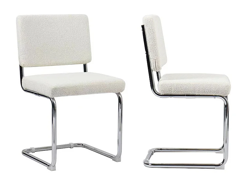 Lot de 2 chaises en tissu bouclé beige et métal chromé - Dulce