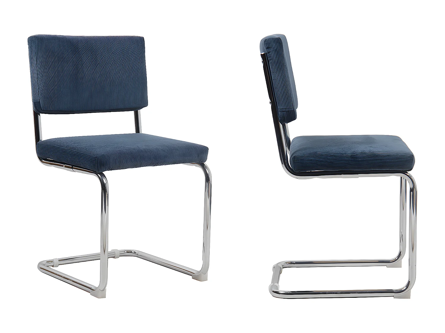 Lot de 2 chaises en velours côtelé bleu et métal chromé - Dulce