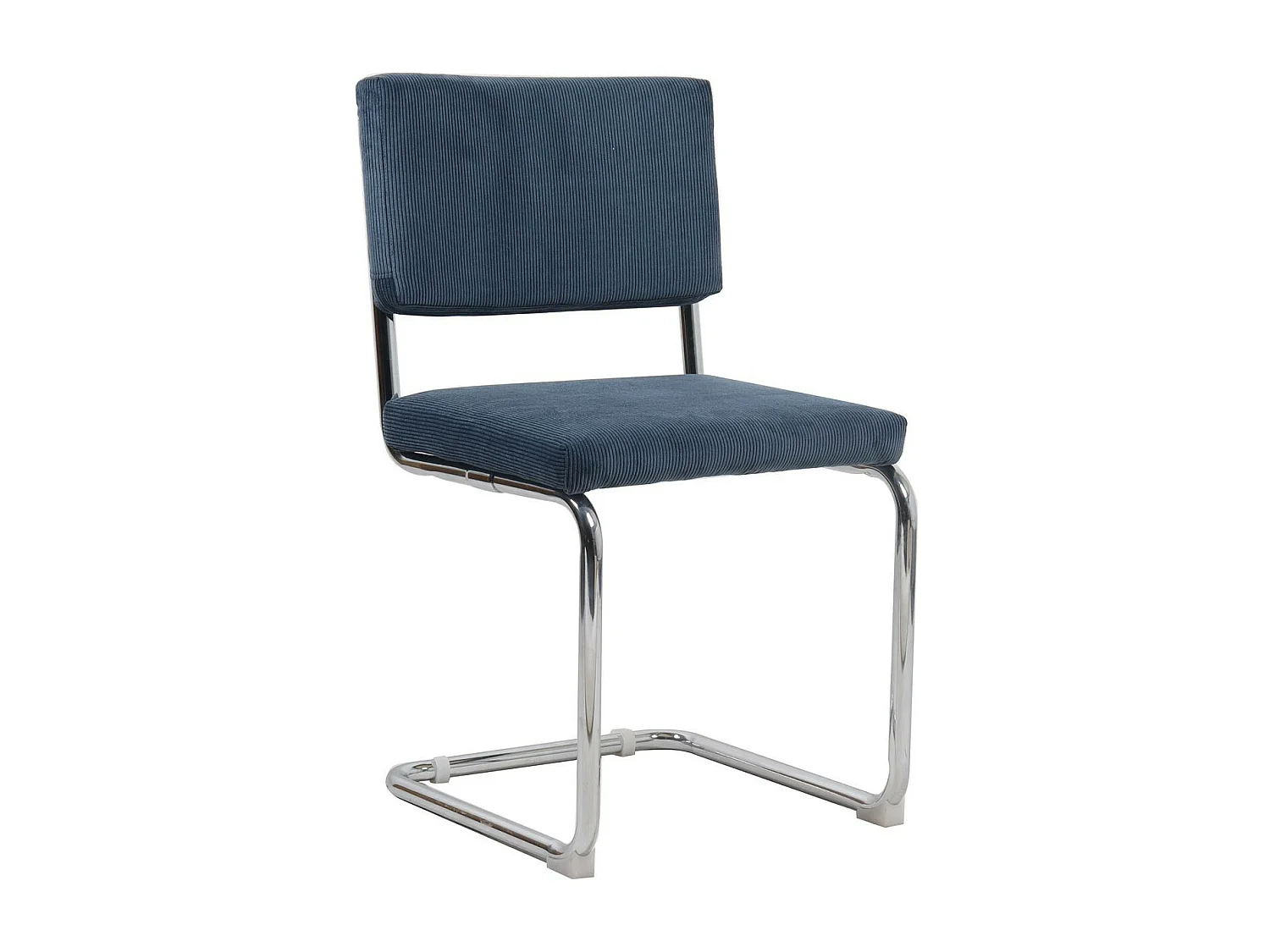 Lot de 2 chaises en velours côtelé bleu et métal chromé - Dulce