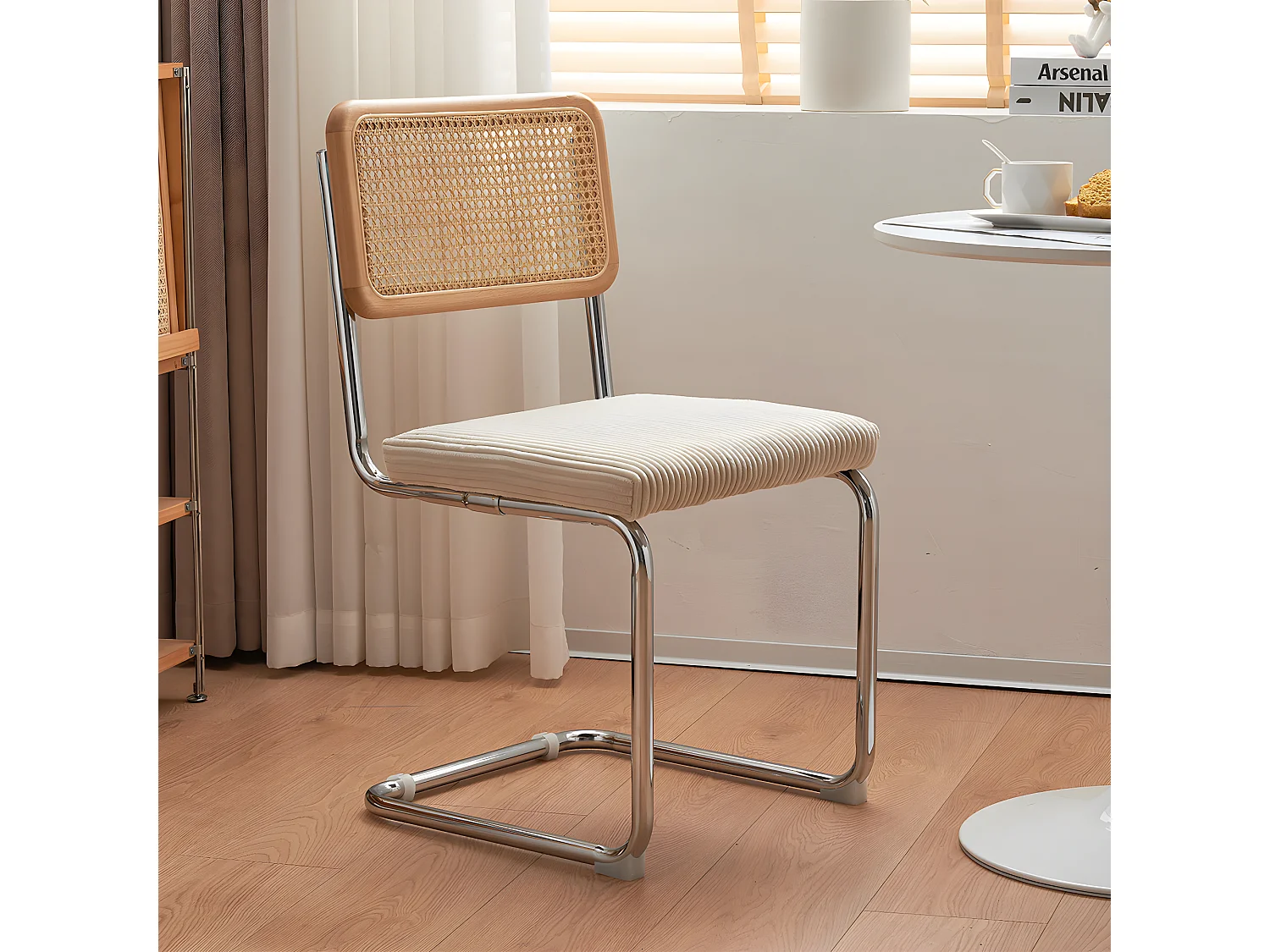 Lot de 2 chaises en cannage velours côtelé beige et métal chromé - Muse