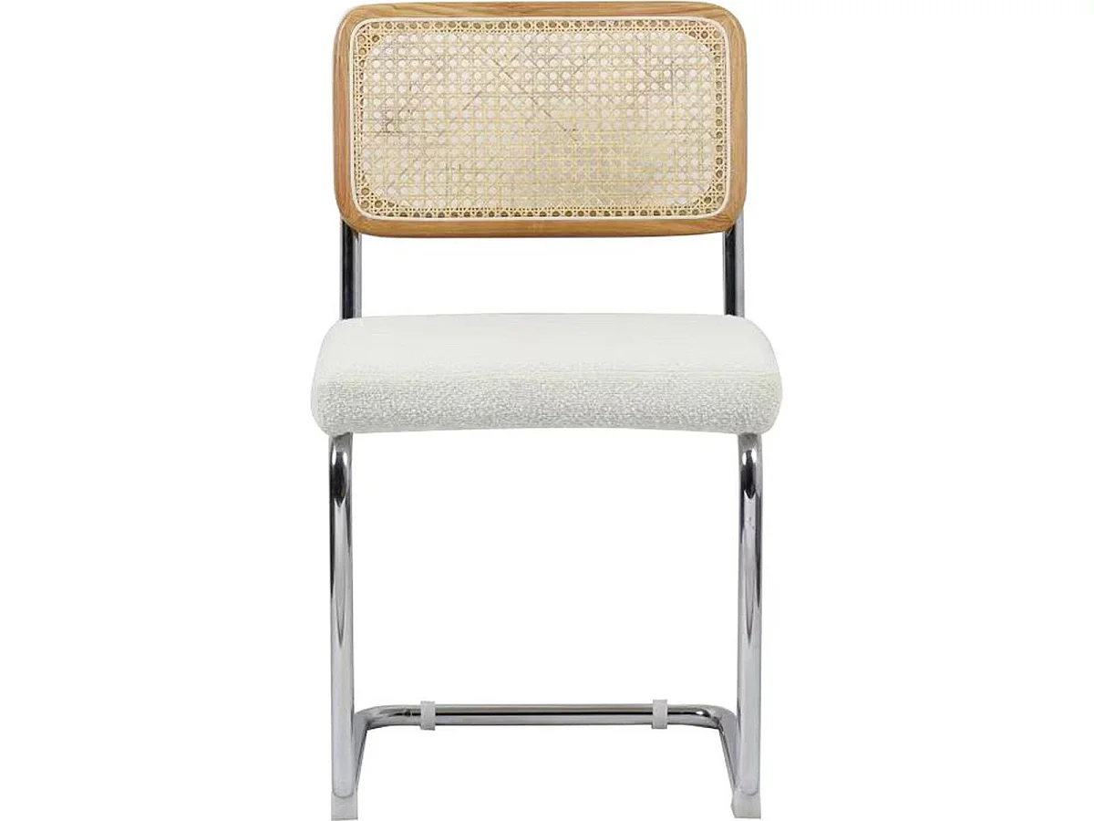 Lot de 2 chaises en cannage, tissu bouclé beige et métal chromé - Muse