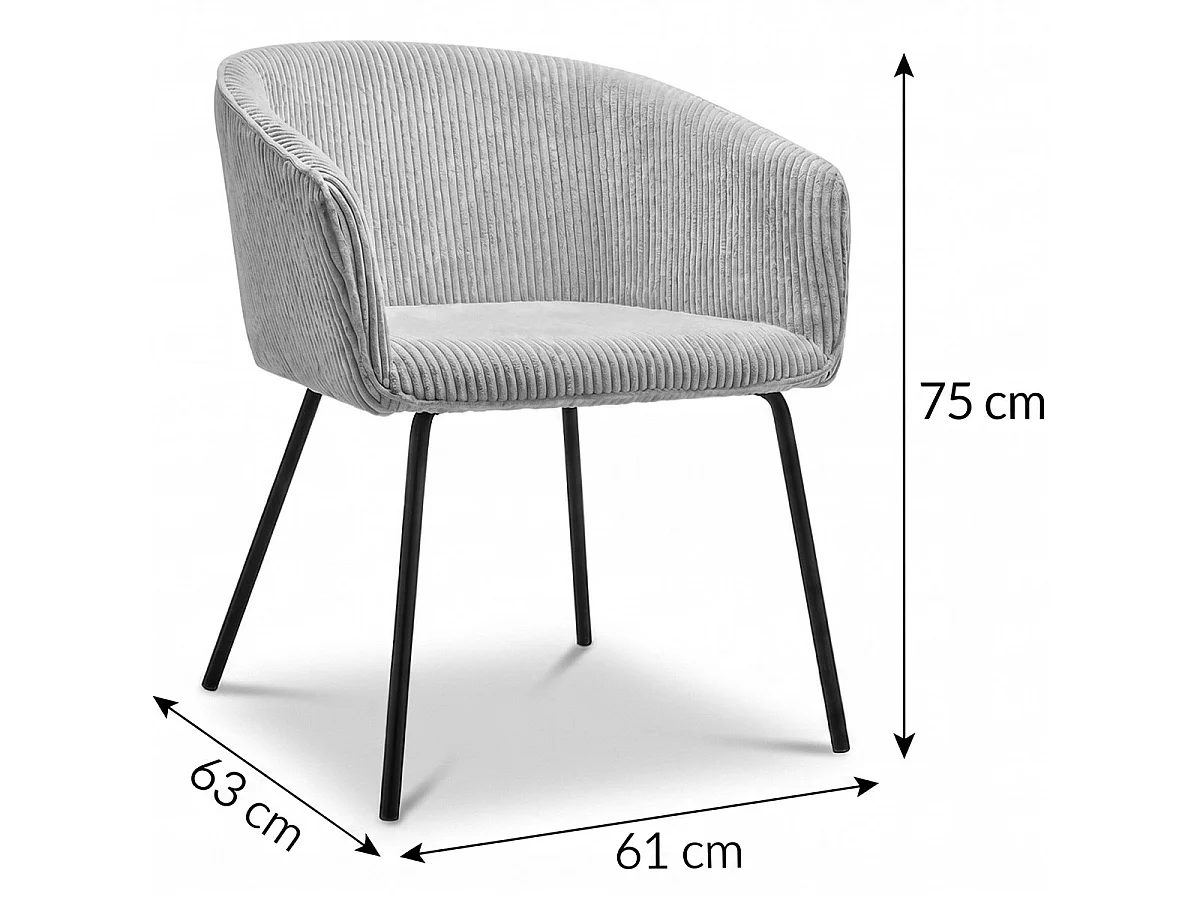 Lot de 2 fauteuils de table en velours côtelé beige, piètement noir - Swann