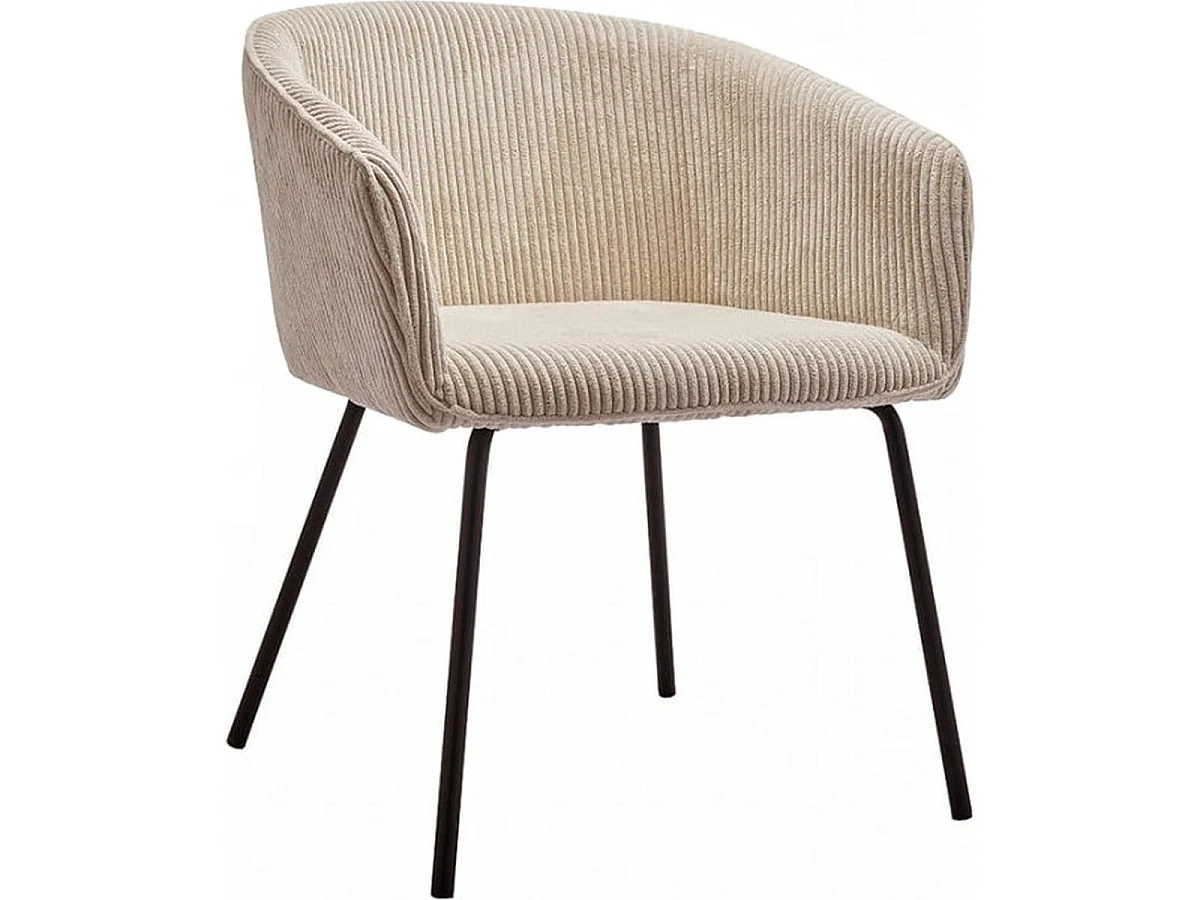 Lot de 2 fauteuils de table en velours côtelé beige, piètement noir - Swann