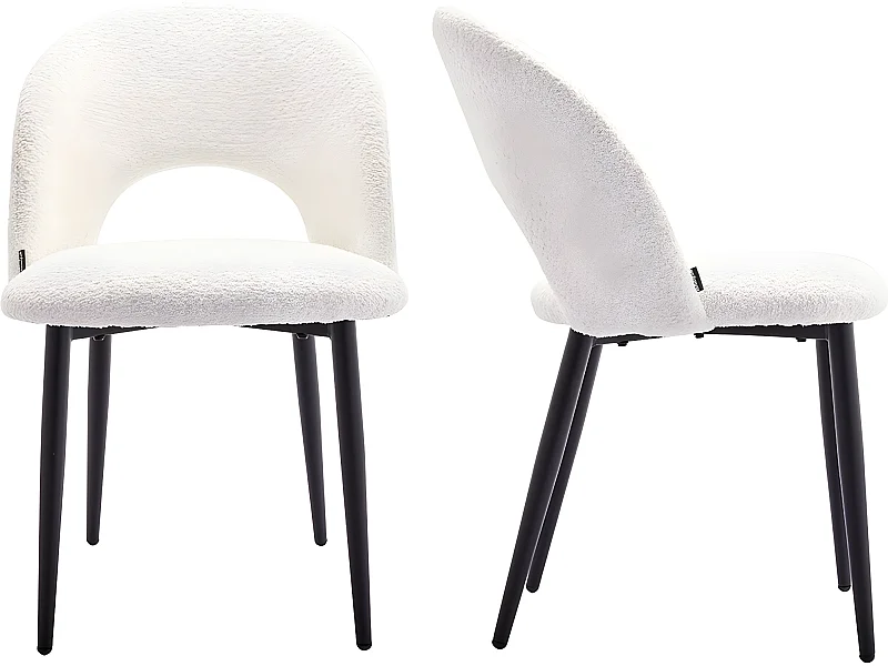 Lot de 2 chaises de salle à manger en tissu bouclette écru, piètement noir - Moss