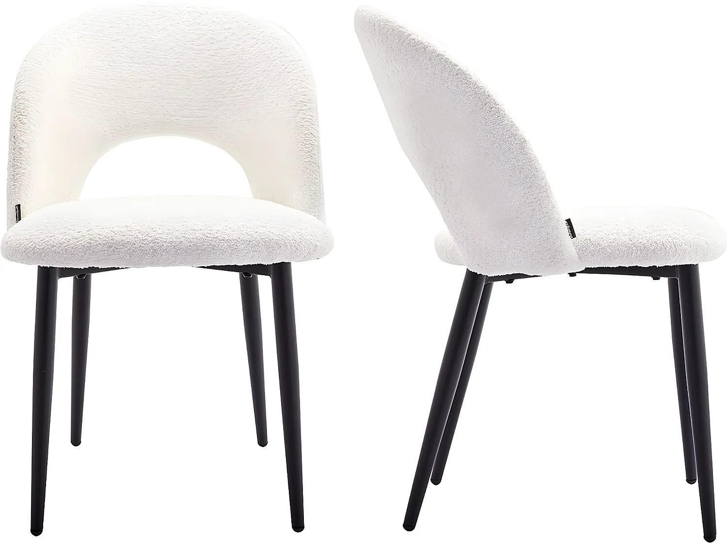 Lot de 2 chaises de salle à manger en tissu bouclette écru, piètement noir - Moss