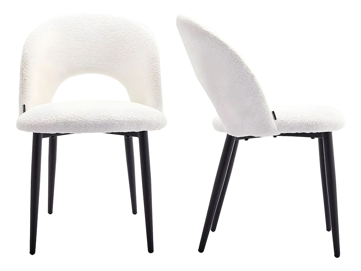 Lot de 2 chaises de salle à manger en tissu bouclette écru, piètement noir - Moss