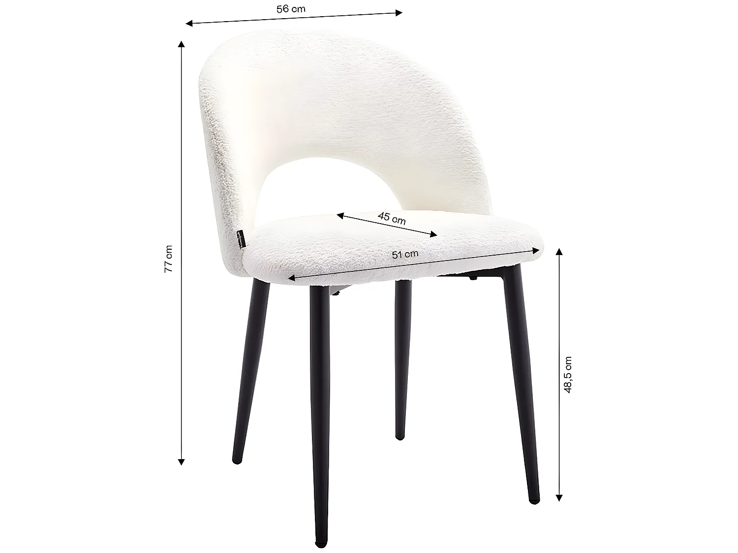 Lot de 2 chaises de salle à manger en tissu bouclette écru, piètement noir - Moss