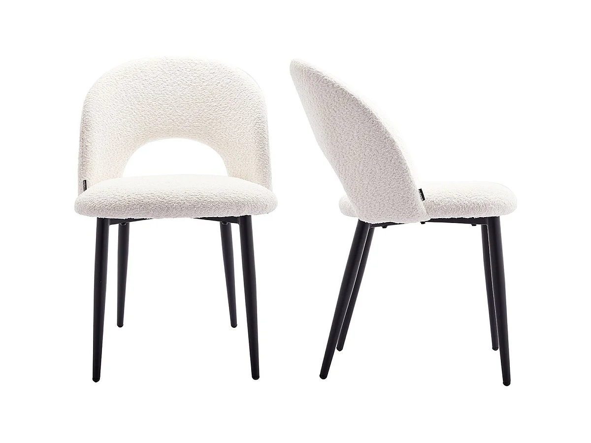 Lot de 2 chaises de salle à manger en tissu bouclette écru, piètement noir - Moss