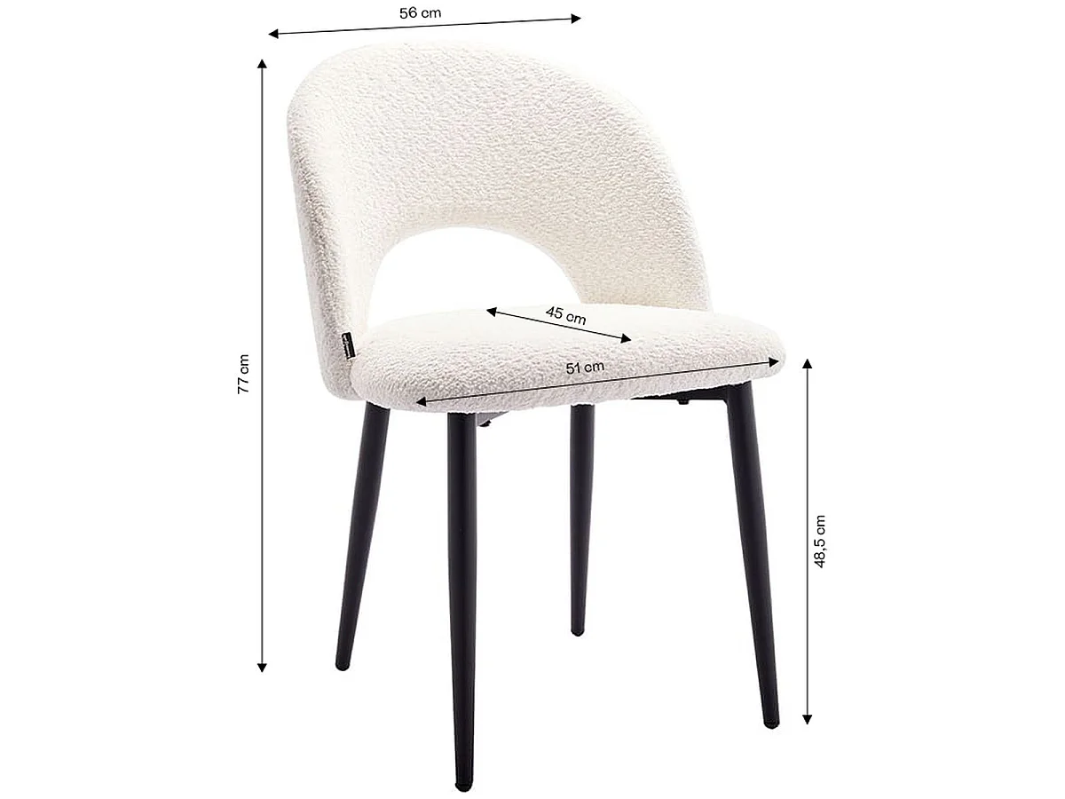 Lot de 2 chaises de salle à manger en tissu bouclette écru, piètement noir - Moss