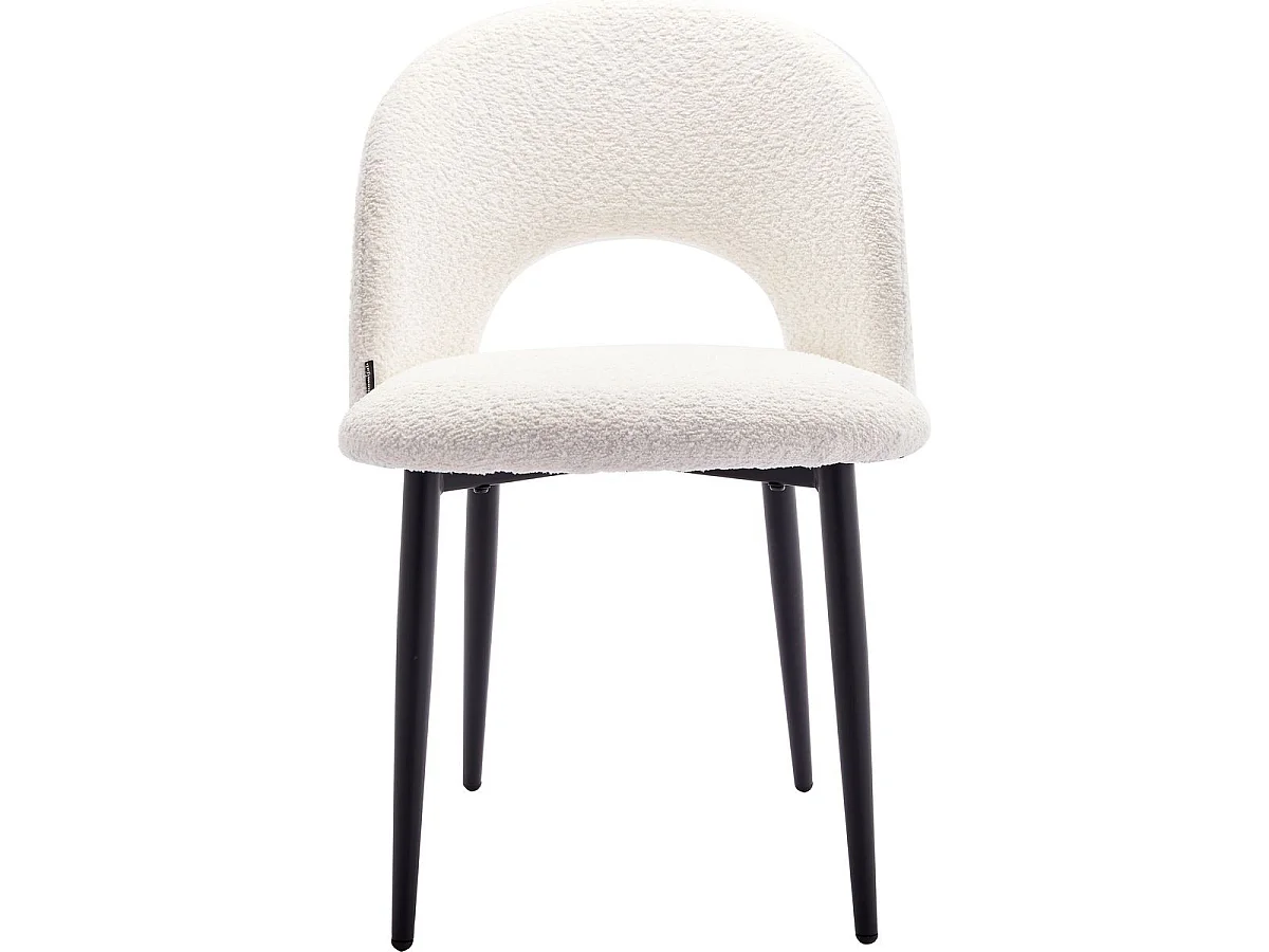 Lot de 2 chaises de salle à manger en tissu bouclette écru, piètement noir - Moss