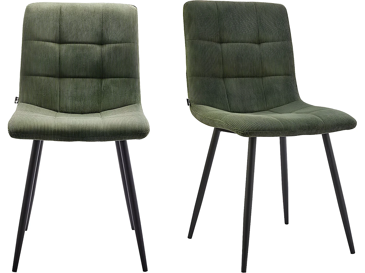 Lot de 2 chaises en velours côtelé vert, piètement noir - Iggy